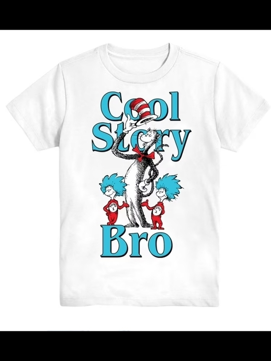 Dr. Seuss Other - Dr. Seuss White Tee with Teal & Red 'Cool Story Bro' Graphic